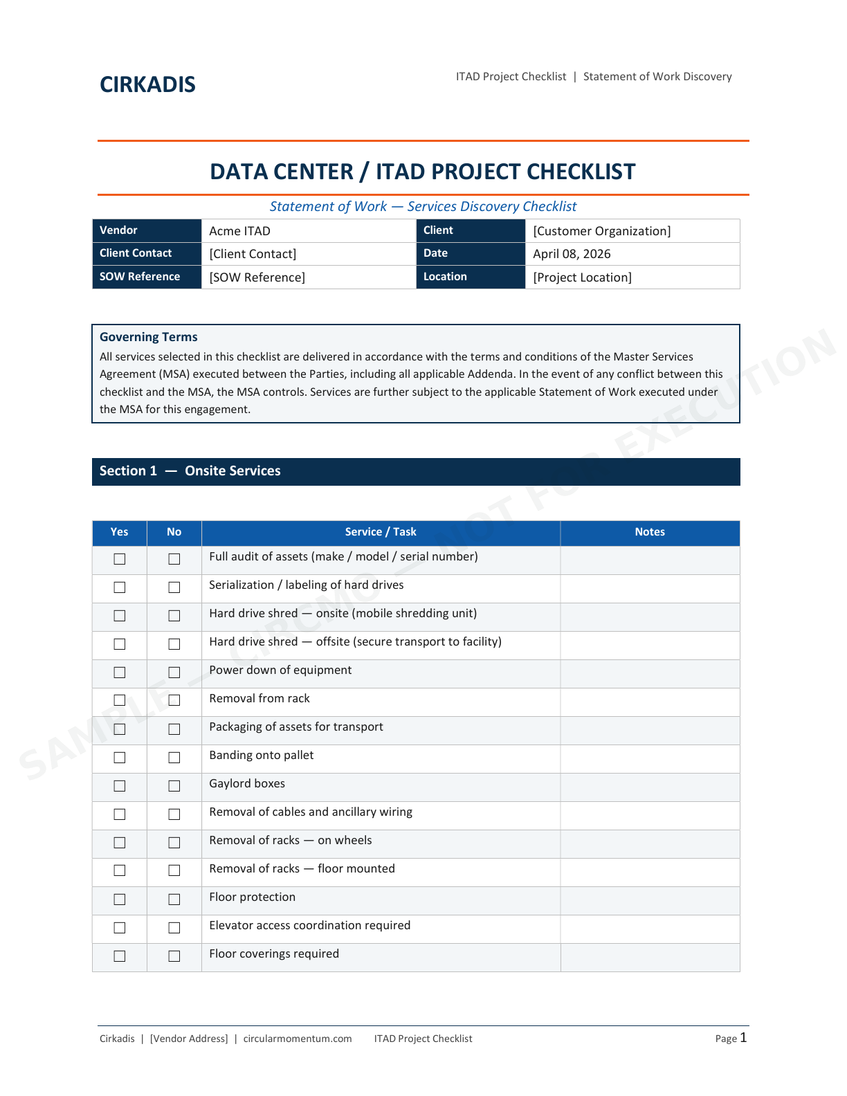 Project Checklist / SOW Discovery — page 1