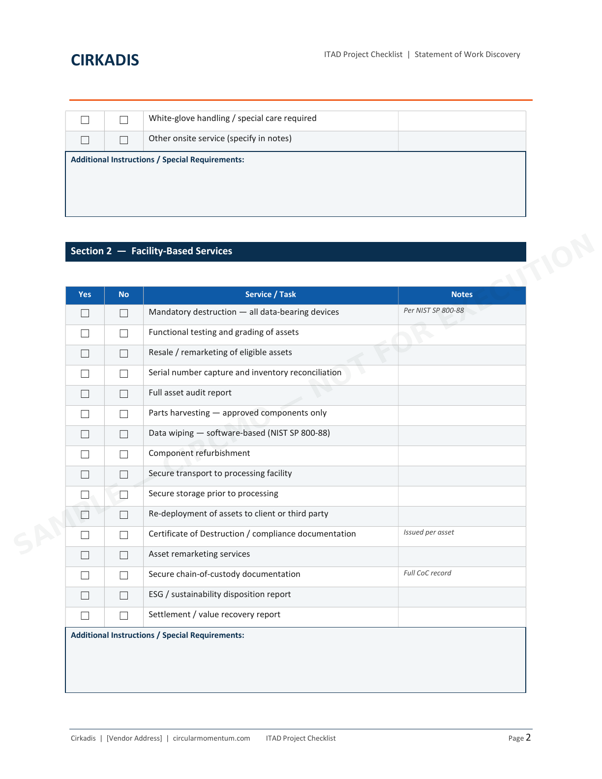 Project Checklist / SOW Discovery — page 2