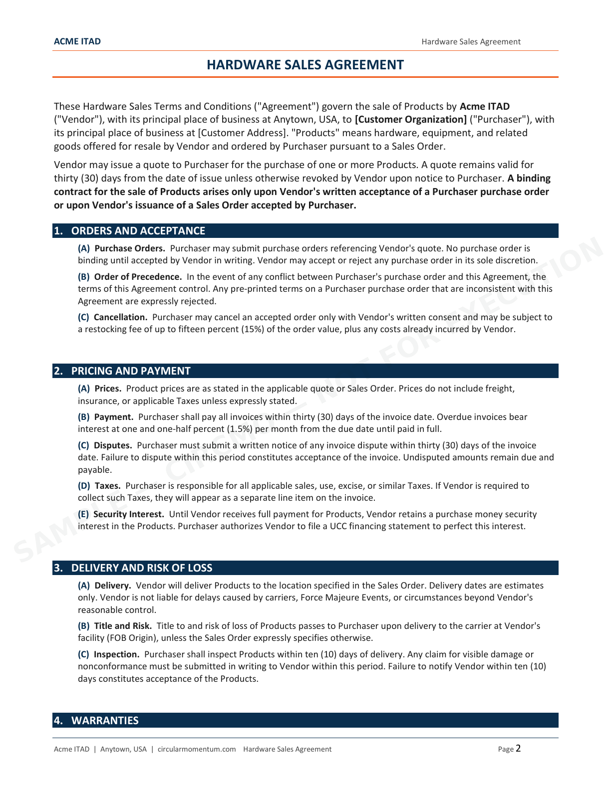 Hardware Sales Agreement — page 2