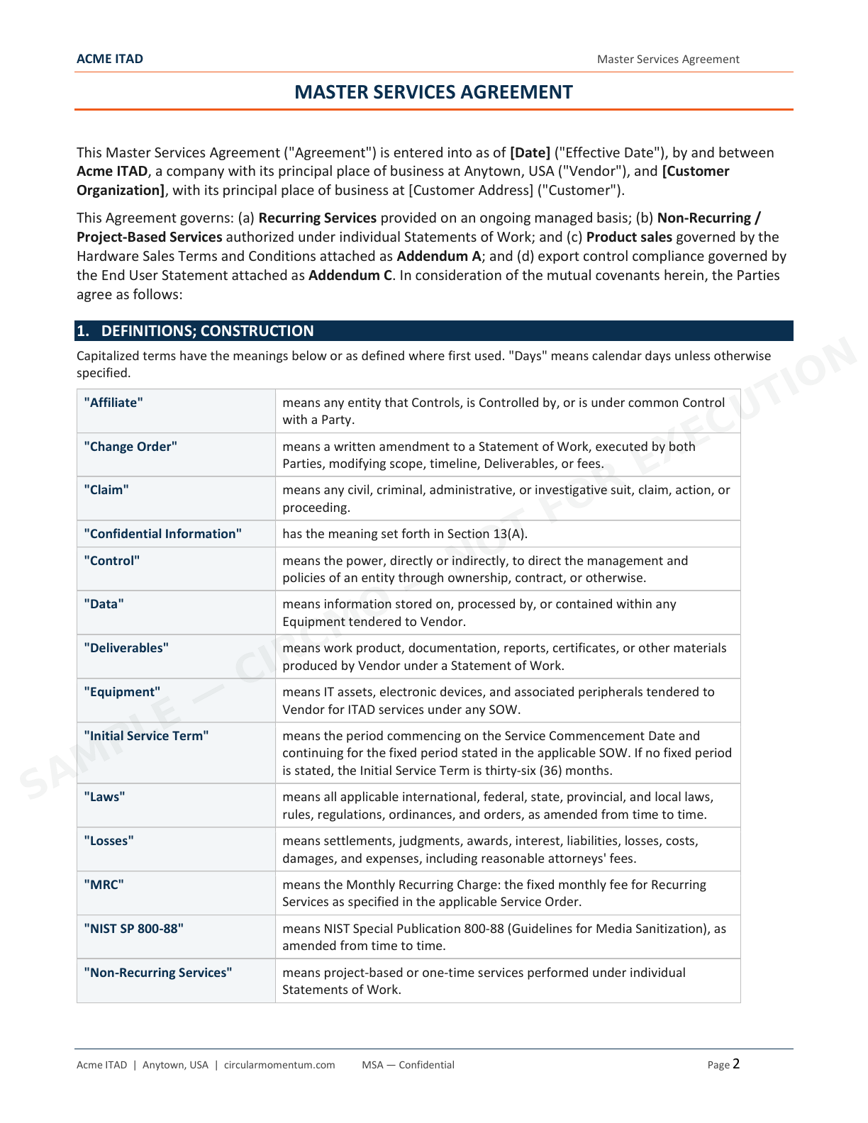 Master Services Agreement — page 2