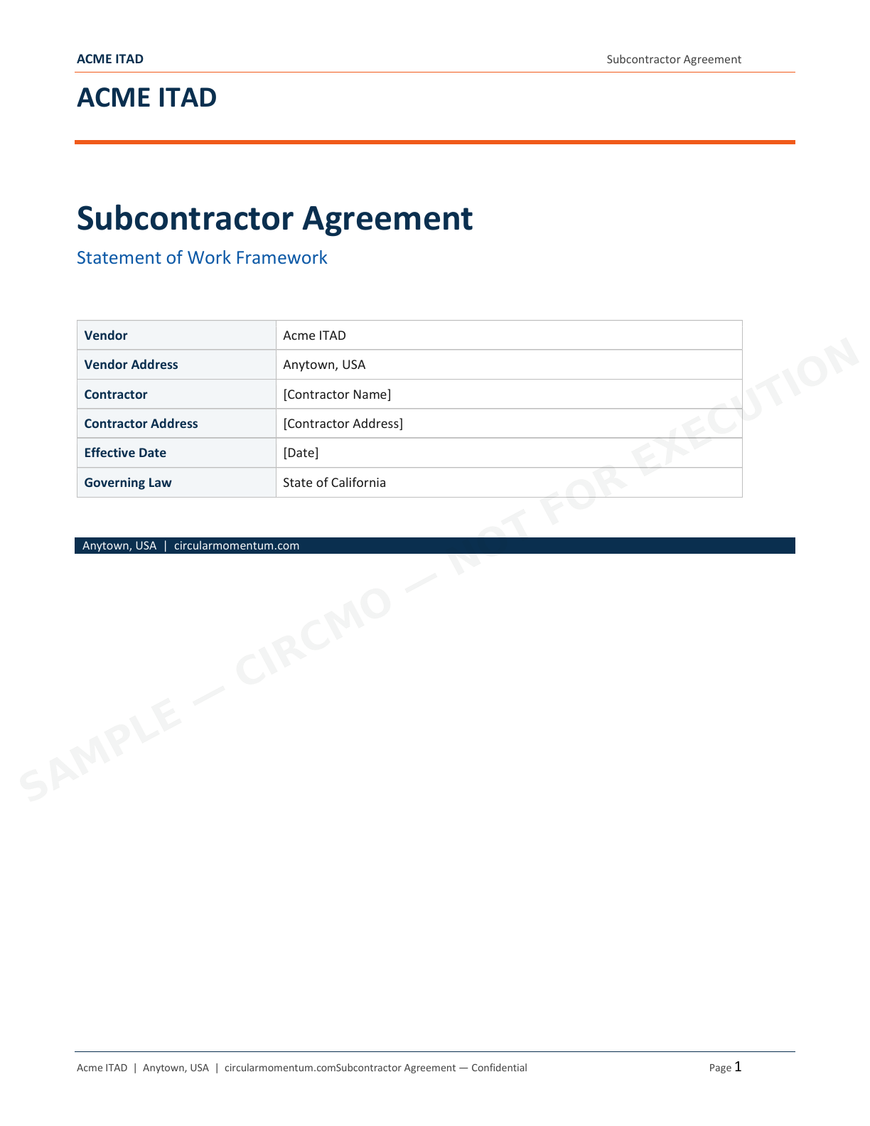 Subcontractor Agreement — page 1